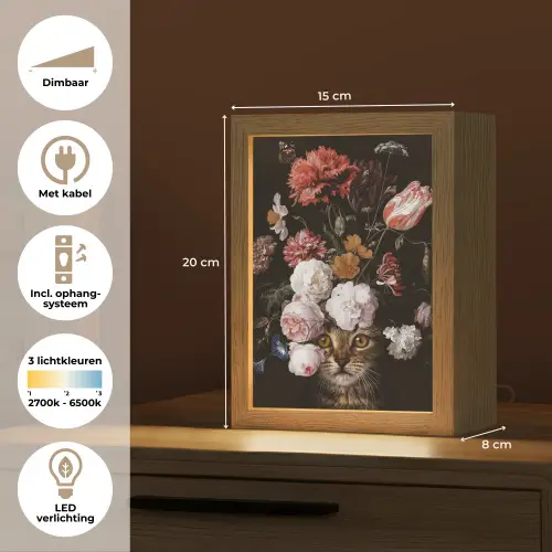 Stilleven met bloemen - Jan Davidsz de Heem - Kat Light Box met kabel (Tafellamp) klein -USP_NL