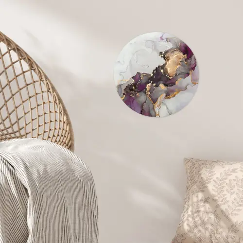 Marmer - Abstract - Goud - Paars Wandcirkel behangsticker klein -sfeer4