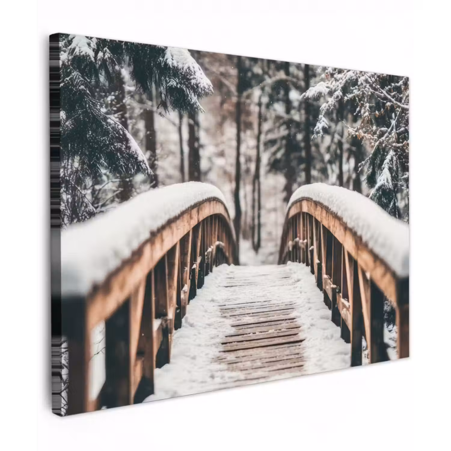 Leinwandbild - Brücke - Winterlandschaft - Wald - Natur - Schnee