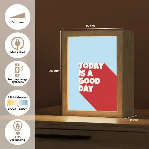 Today is a good day - Rood - lichtblauw Light Box met kabel (Tafellamp) klein -USP_NL