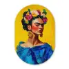 Frida Kahlo - Vrouw - Geel - Blauw - Bloemen Wandcirkel Ovaal Forex klein -3d