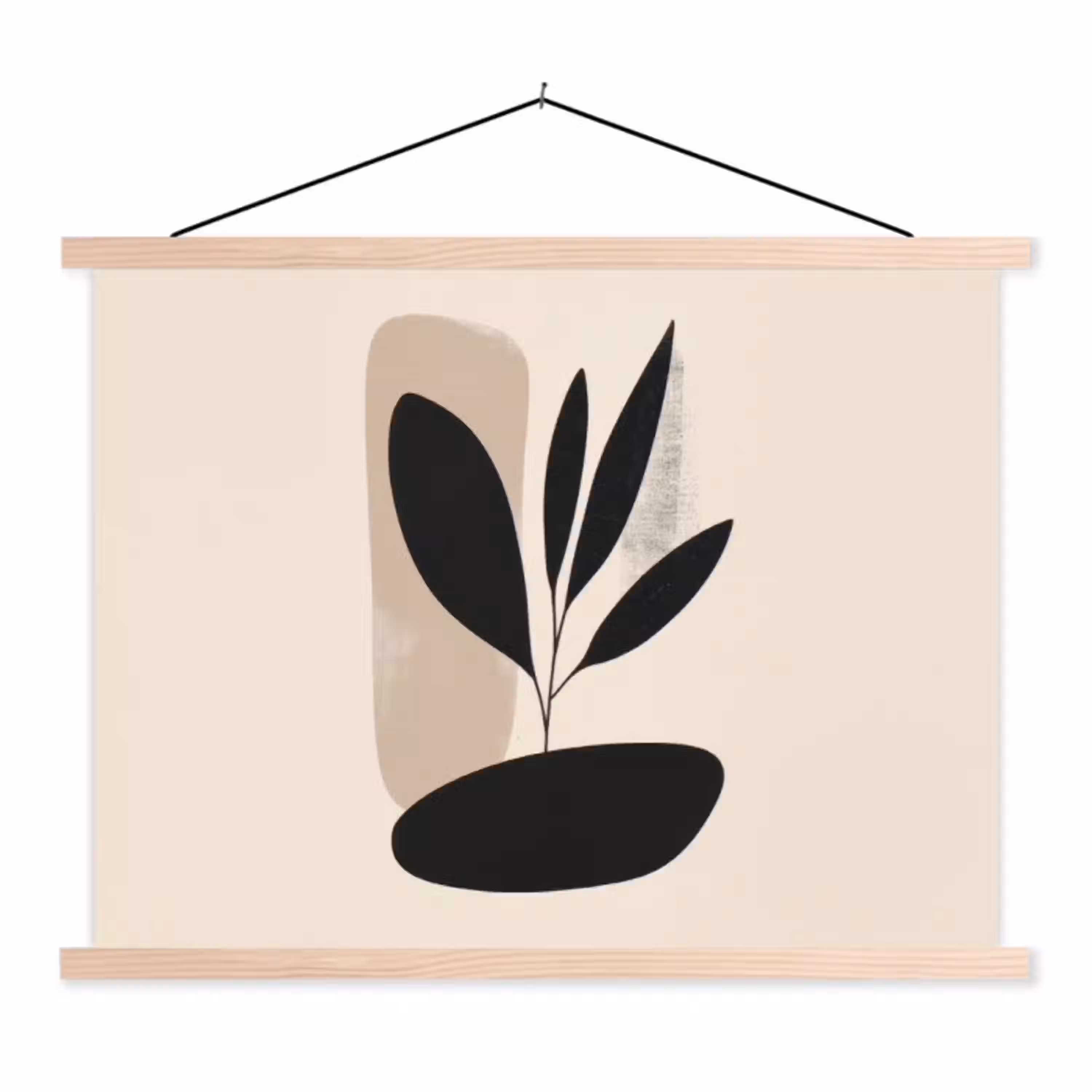 Plant - Beige - Japandi textielposter latten blank klein -3d