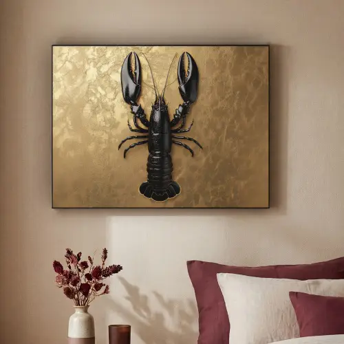 Kreeft - Zwart - Goud - Luxe Textielframe zwart klein -sfeer1