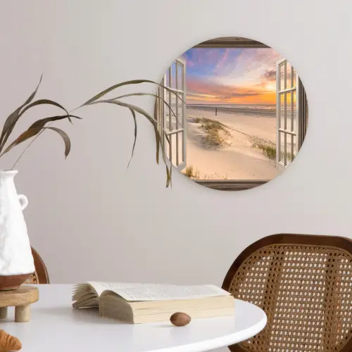 Doorkijk - Strand - Duinen - Natuur - Landschap Wandcirkel kunststof plaat 5mm dik klein -sfeer4