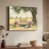 Houten bankje - Bloempotten - Landschap Textielframe zwart klein -sfeer3