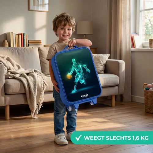 Basketbalspeler in neon dribbelactie Kinderkoffer - Blauw klein -sfeer2_NL