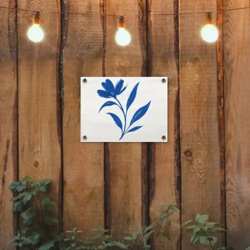 Bloem - Blaadjes - Minimalistisch - Blauw tuinposter los doek klein -sfeer1