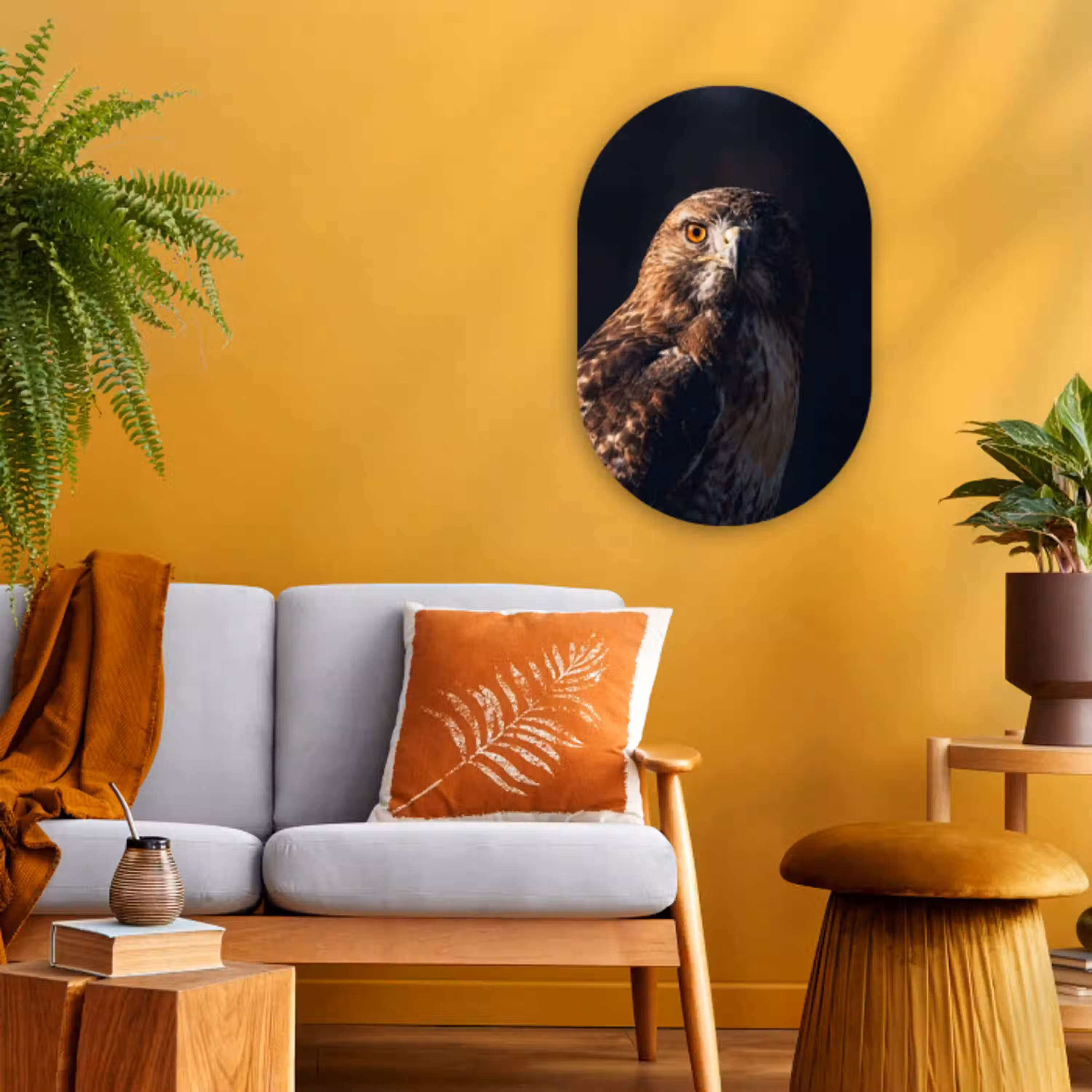 Roofvogel - Buizerd - Bruin Wandcirkel Ovaal Forex klein -sfeer4