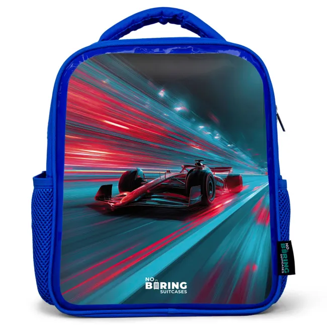 Kids' Backpacks Blue -. Race car - Track - Neon - Lighting
