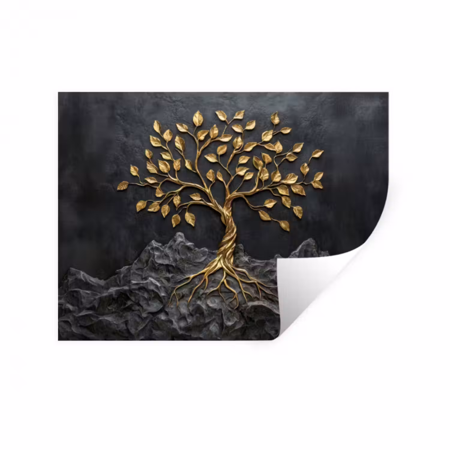 Wandtattoo – Blätter - Gold - Baum - Fels