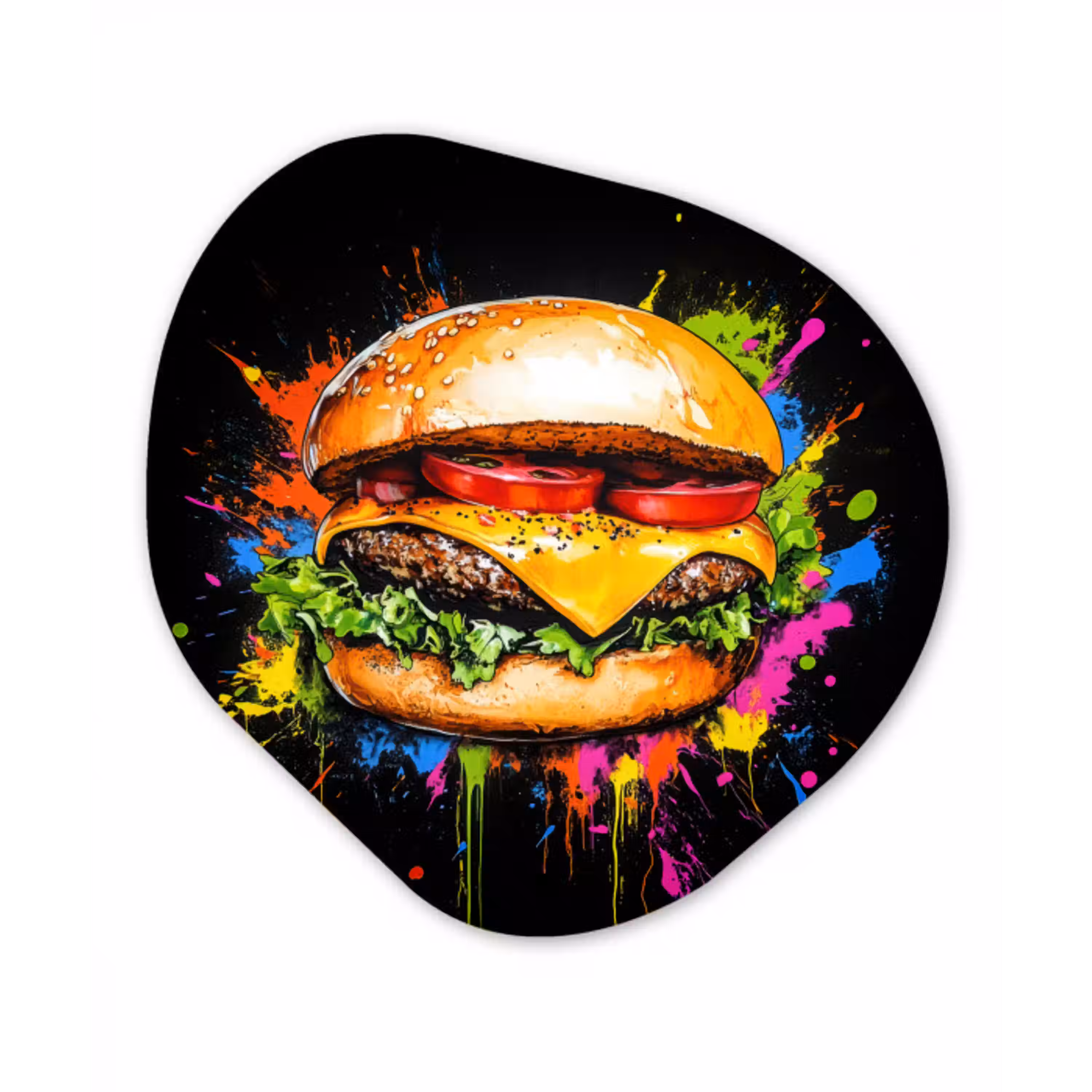Hamburger - Graffiti - Verf - Kleurrijk - Eten - Abstract Wandcirkel Organisch Forex 3mm klein -3d