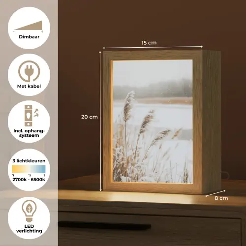 Riet - Meer - Winter - Natuur - Sneeuw - Beige Light Box met kabel (Tafellamp) klein -USP_NL