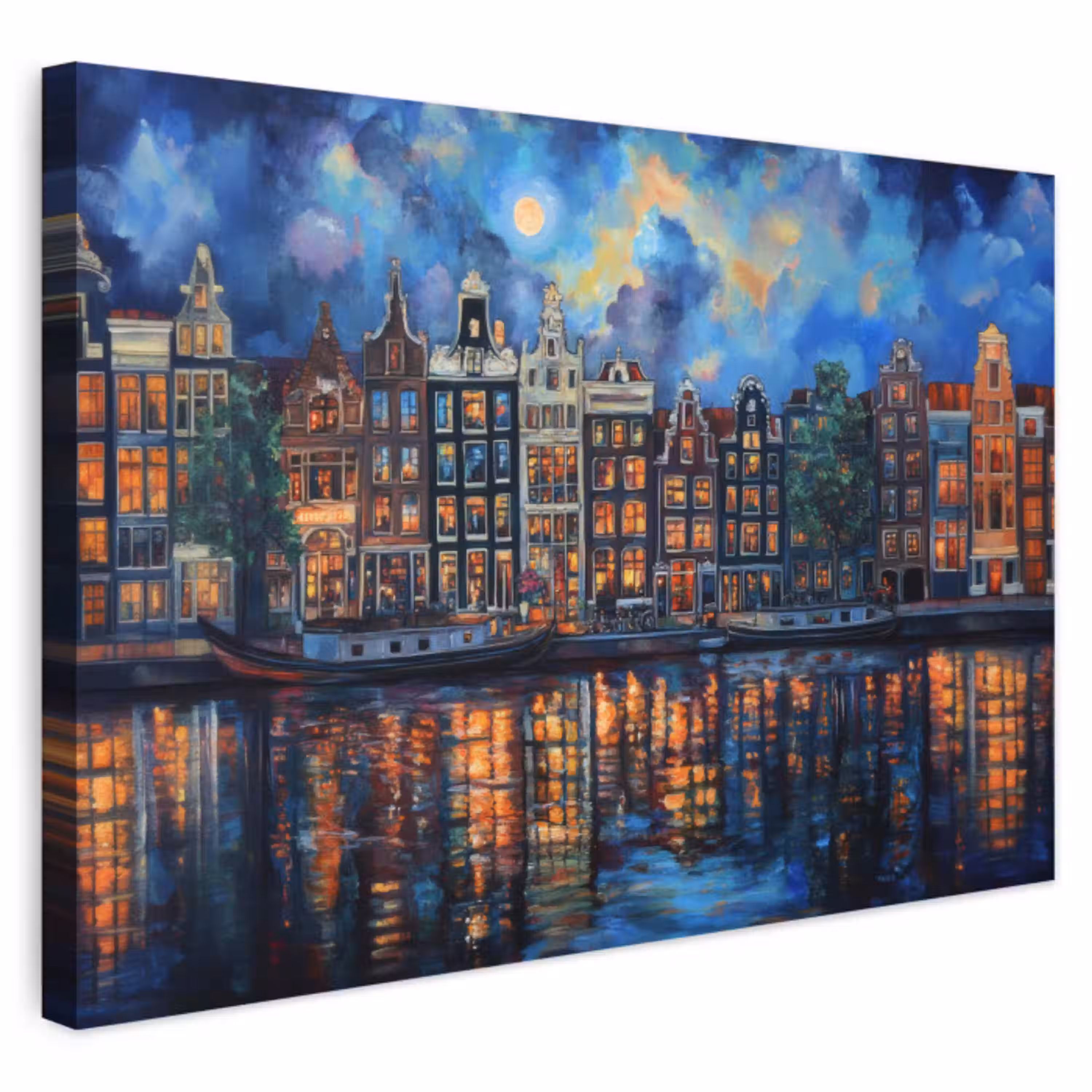 Grachten Amsterdam - Huizen - Stad - Kleurrijk Tuinposter op houten frame 2 cm dik klein -3d