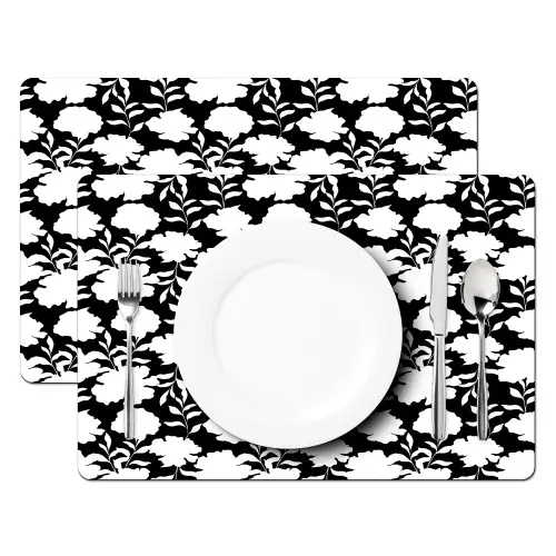 Silhouet - Bloemen - Wit - Zwart Placemat vinyl groot 368 -zzsfeer2_Kitchenyeah-website