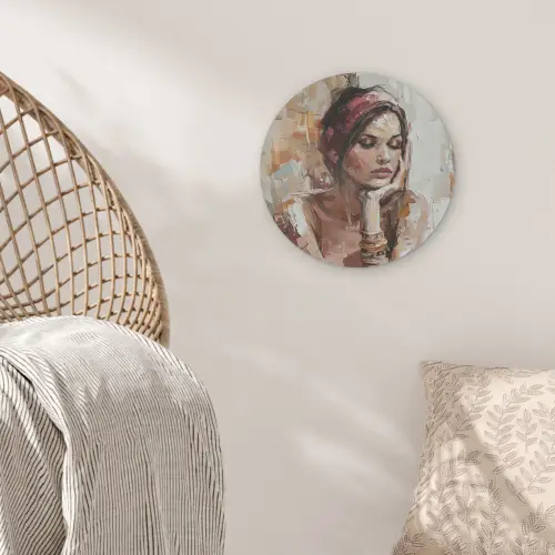 Vrouw - Verflook - Portret - Modern Akoestische PET Vilt - Rond klein -sfeer4