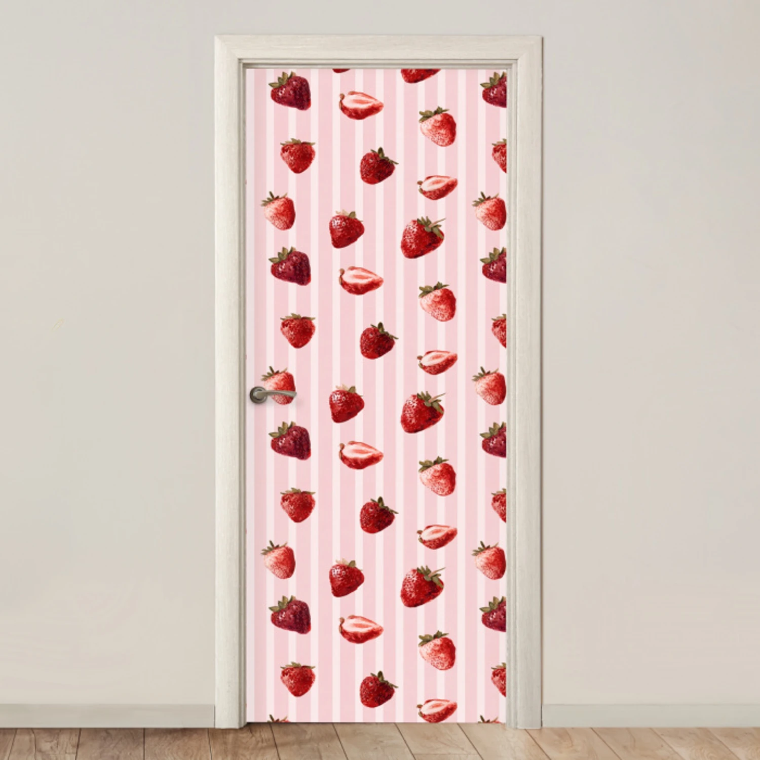 Strepen - Aardbei - Roze deurposter klein 289 -3d_beige