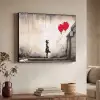 Kunst - Meisje - Ballonnen - Hart - Grijs Textielframe zwart klein -sfeer3