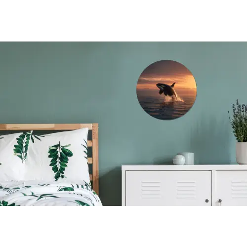 Orka - Zee - Zonsondergang Wandcirkel aluminium klein -slaapkamer