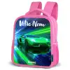 Sportauto - Groen - Snelheidslijnen - Neon Kinderrugzak - Roze middel -schuin