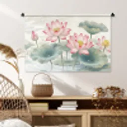 Aquarel - Lotusbloemen - Kleurrijk Wandkleed katoen middel -sfeer5