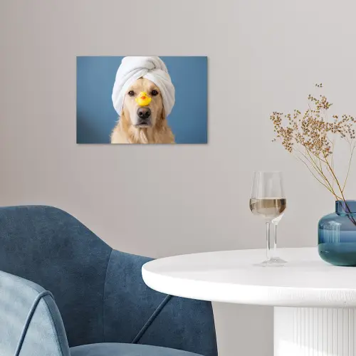 Hond - Badeend - Geel poster papier klein -sfeer3