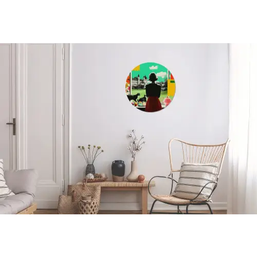 Vrouw - Keuken - Katten - Doorkijk Wandcirkel aluminium klein -woonkamer