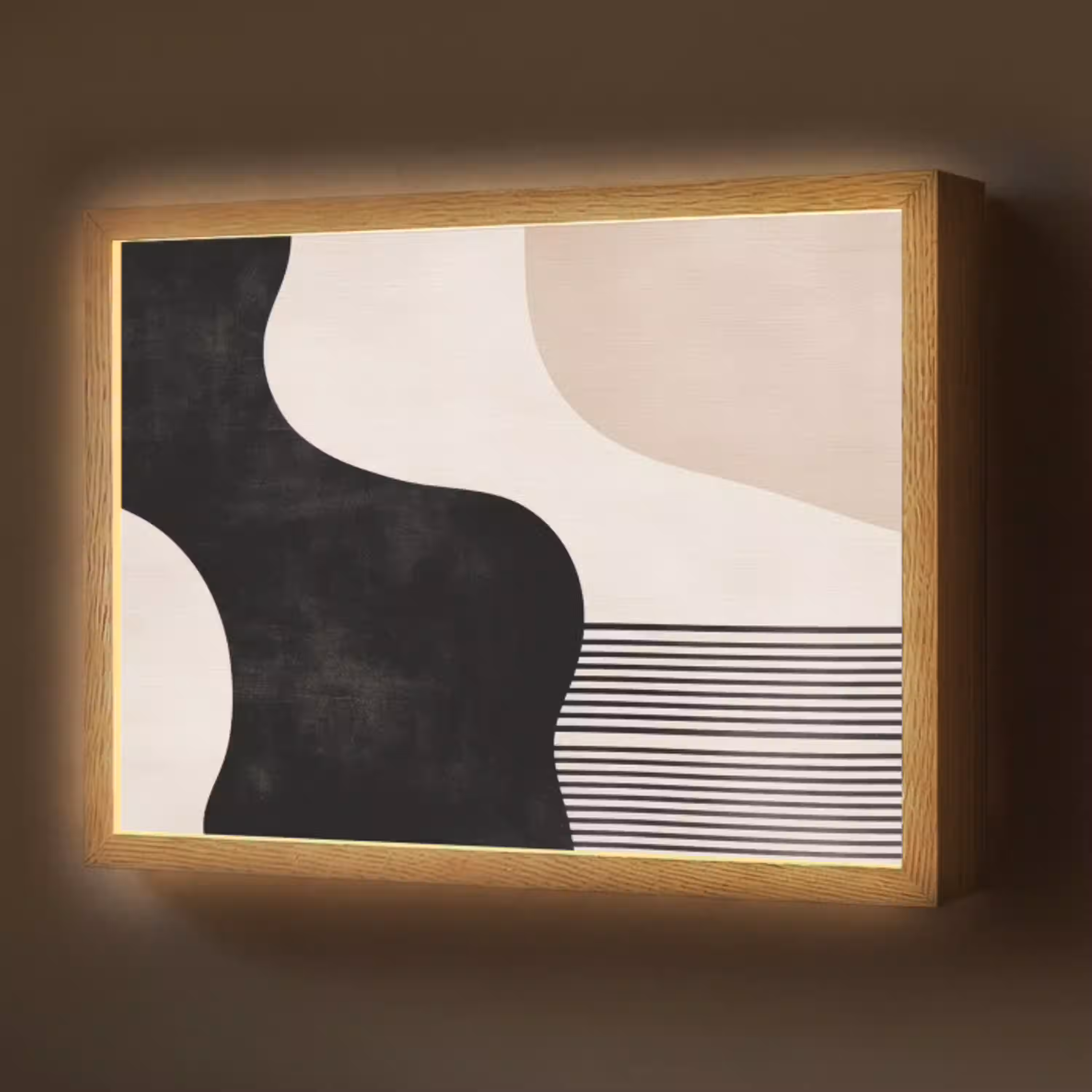 Abstract - Japandi - Beige - Modern Light Box met batterij (Wandlamp) middel -z3d_website