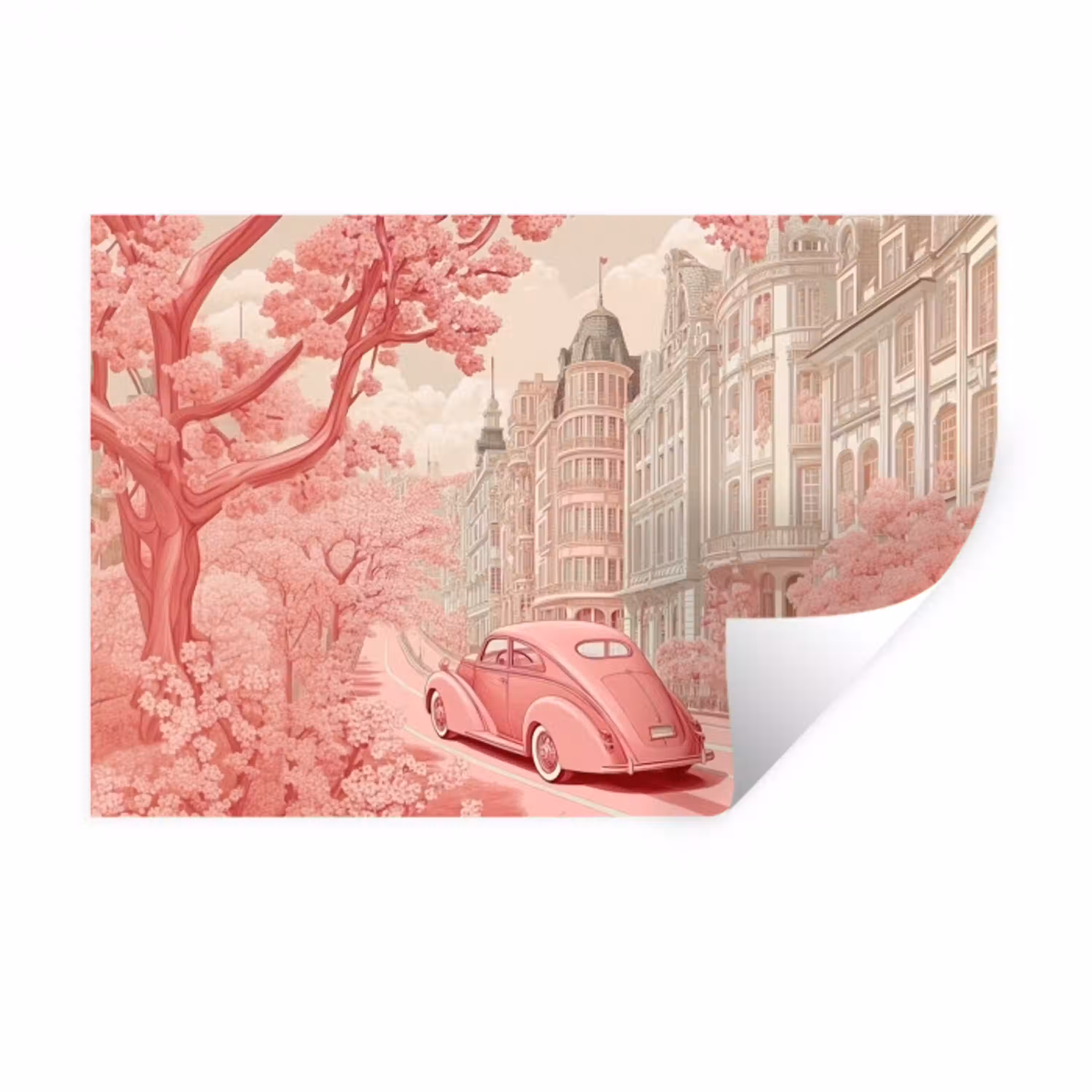 City - Car - Pink Muursticker klein -3d