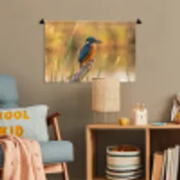 IJsvogel - Tak - Water - Kleurrijk - Levendig Wandkleed katoen klein -wsfeer4_kind