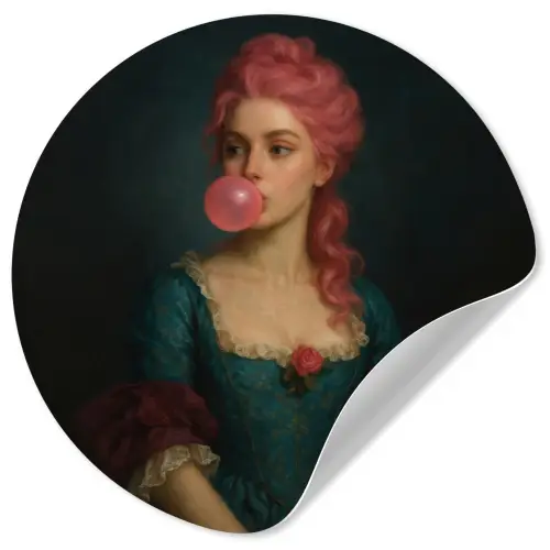 Vrouw - Portret - Kauwgombel Wandcirkel behangsticker klein -3d
