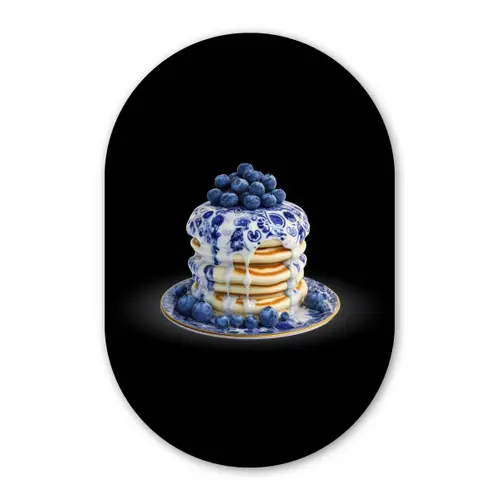 Pannenkoeken - Blauwe Bessen - Bord Wandcirkel Ovaal Glas middel -3d