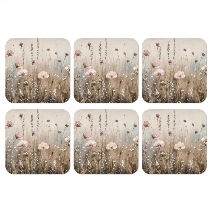 Bloemen - Roze - Modern - Beige onderzetter kurk middel -3d