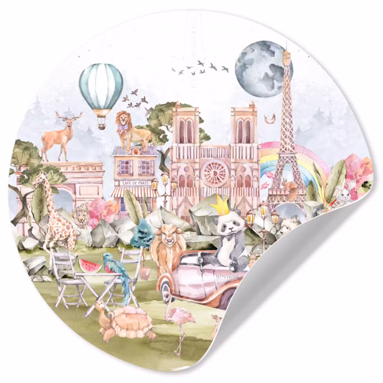 Behangcirkel - Parijs - Regenboog - Kinderen - Roze - Meisjes - Dieren