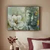 Boeddha - Groen - Lotusbloem - Wit Textielframe zwart klein -sfeer1