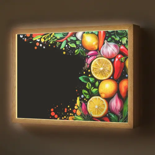 Citroenen - Peper - Kruiden - Graffiti - Verf - Abstract Light Box met batterij (Wandlamp) middel -z3d_website