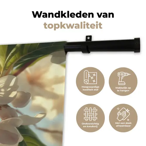 Bloesems - Wit - Zonnestralen -  Bloemblaadjes Wandkleed katoen klein -sfeer2