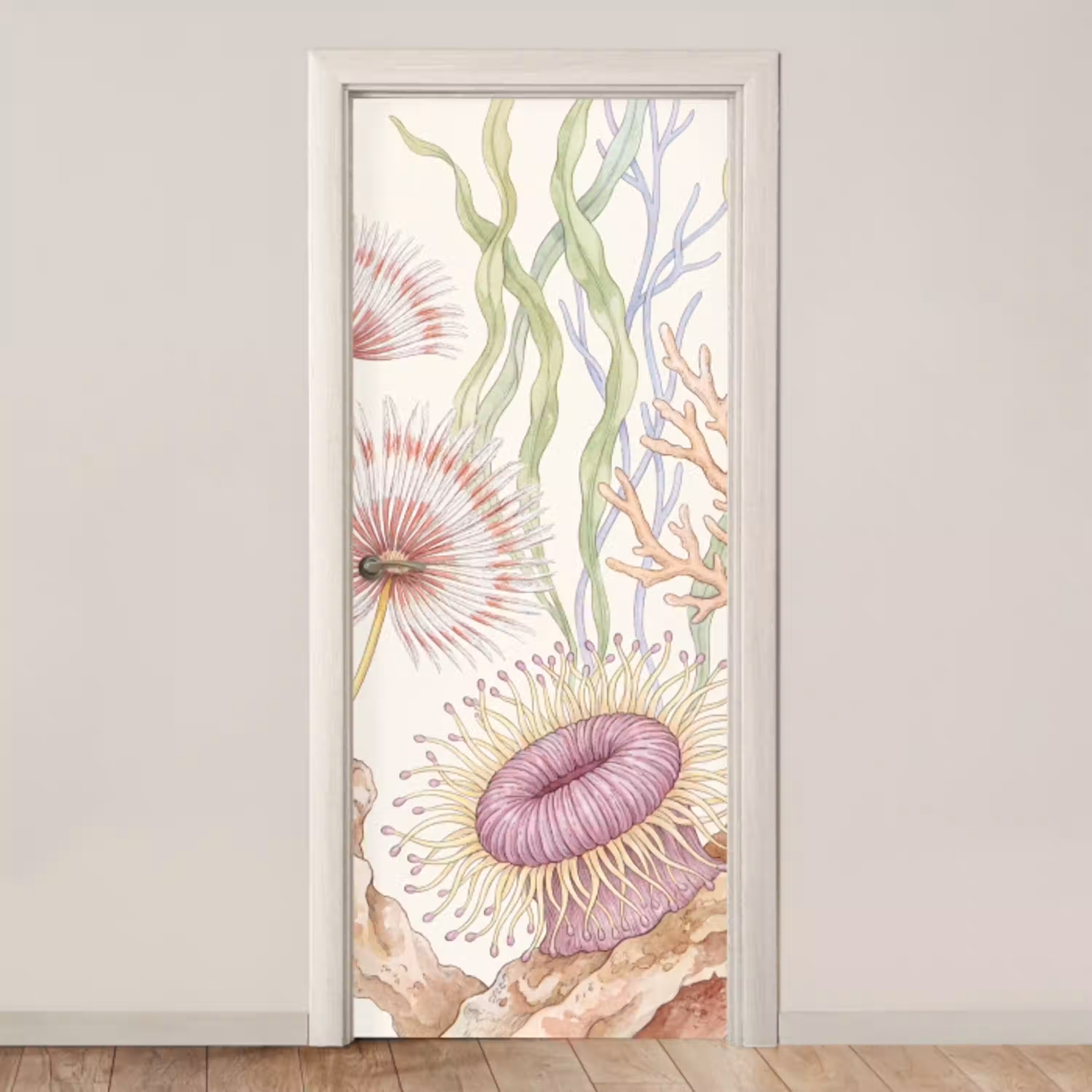 Zeeleven - Koraal - Onderwater - Illustratie - Kleurrijk deurposter klein -3d_beige