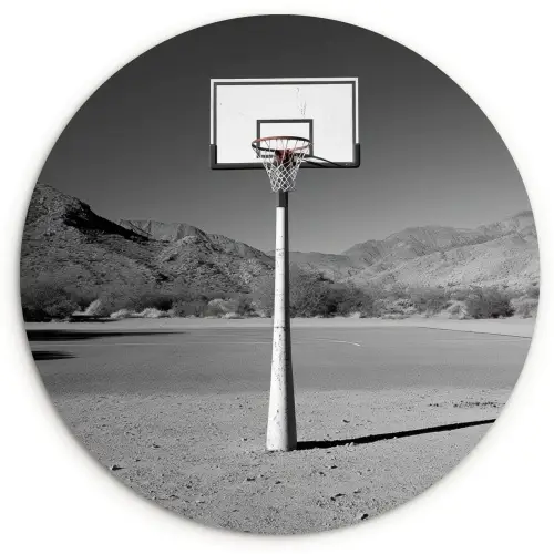 Basketbalpaal - Landschap - Zand - Wit Wandcirkel plexiglas klein -3d
