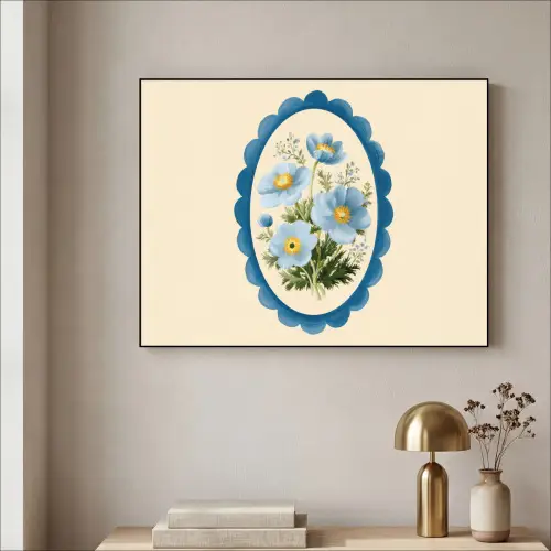 Lijst - Bloemen - Lichtblauw - Illustratie Textielframe - compleet frame klein -sfeer2