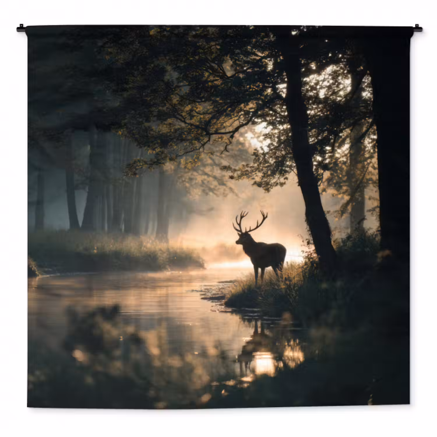 Wandteppich - Hirsche - Waldbach - Mystisch