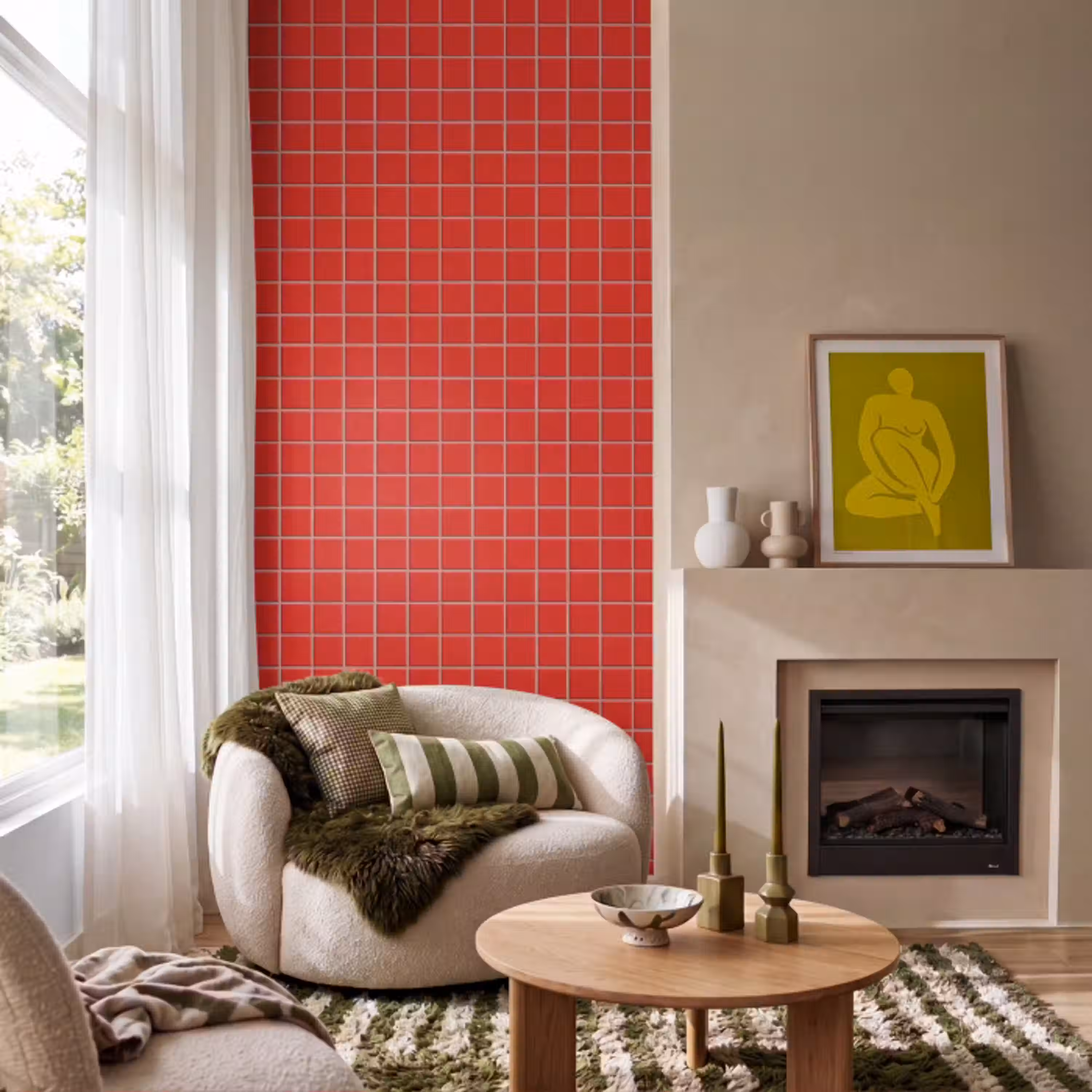 Tegel - Patroon - Kersen - Rood Behang Vlies klein 1076 -sfeer2