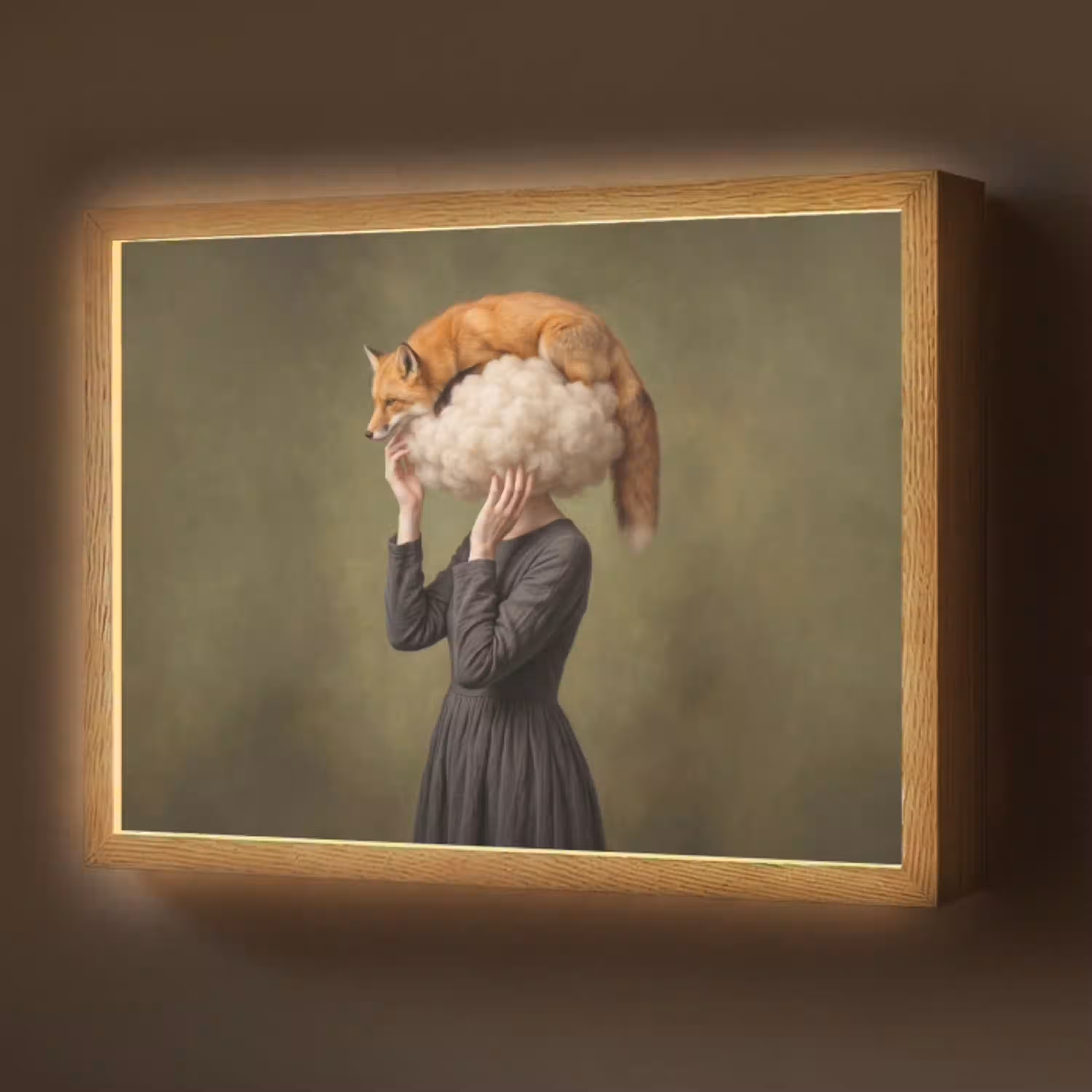 Vos - Surrealistisch - Groen Light Box met batterij (Wandlamp) middel -z3d_website