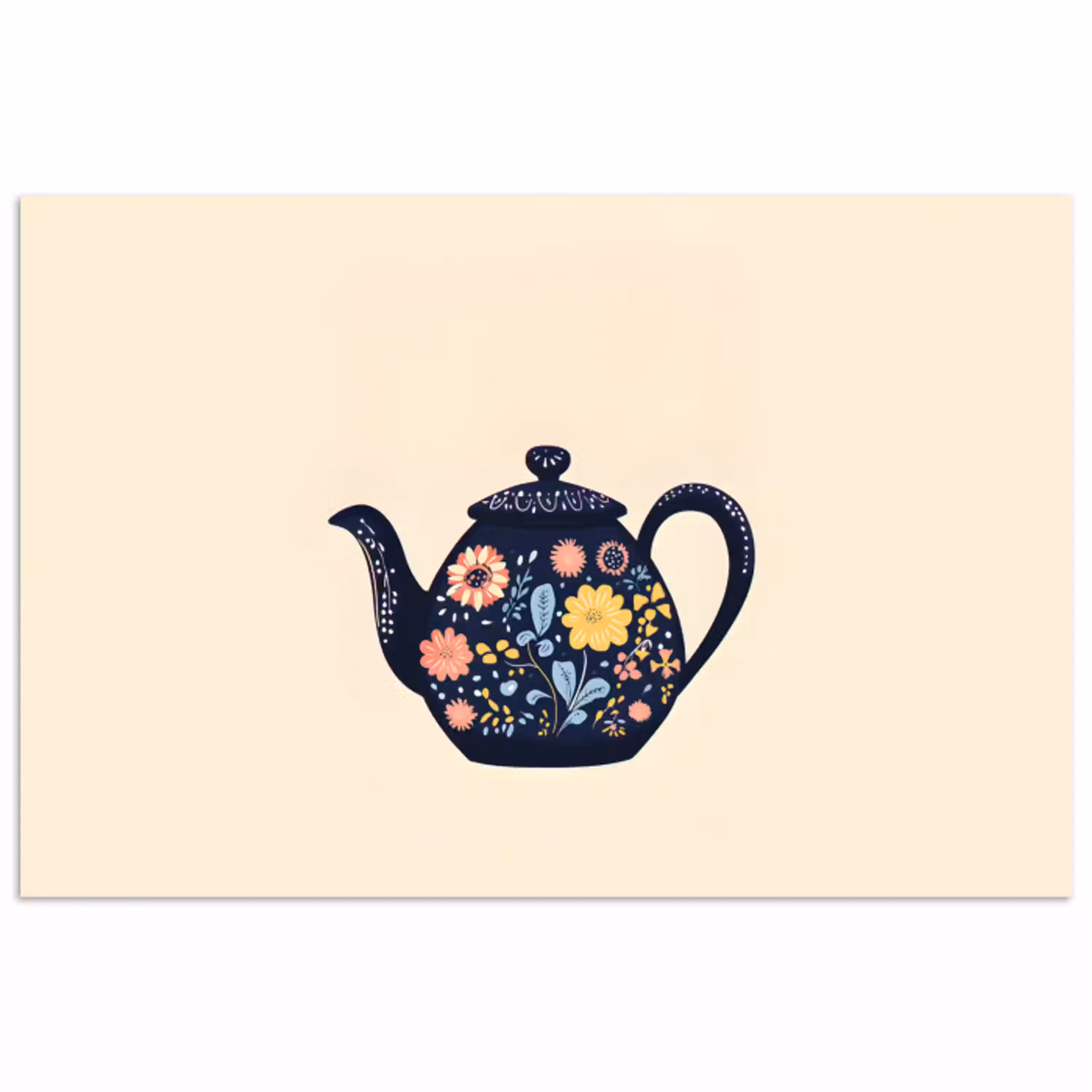 Theepot - Kleurrijk - Bloemen poster papier klein -3d