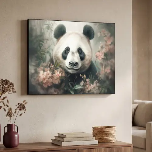 Panda - Dieren - Bloemen - Planten Textielframe zwart klein -sfeer3