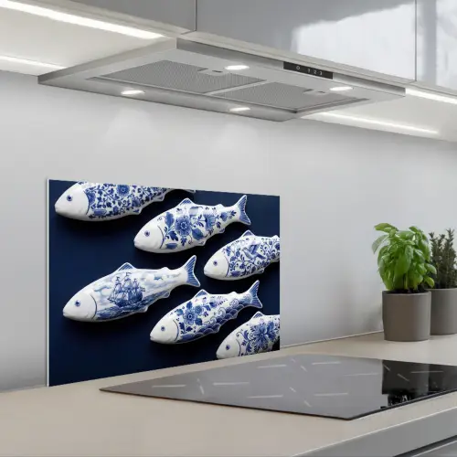 Vissen - Delfts - Blauw - Keramiek keuken achterwand spatscherm klein -3d_schuin