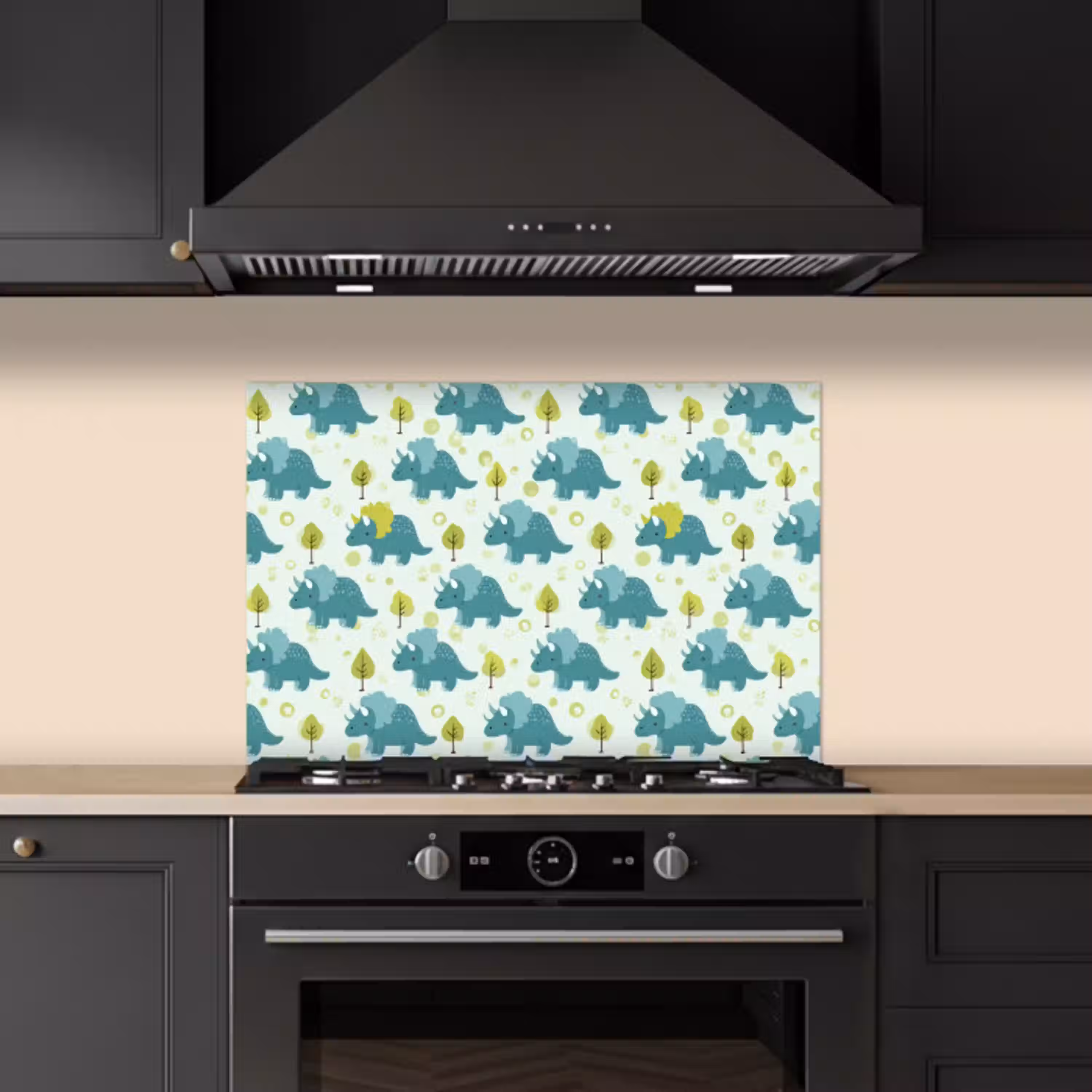 Triceratop - Blauw - Stippen - Boompjes keuken achterwand spatscherm klein -sfeer1