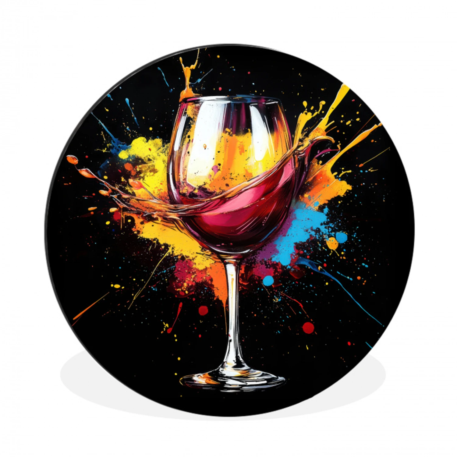 Wijn - Glas - Graffiti - Borrel - Rood - Verf Wandcirkel aluminium klein -3d