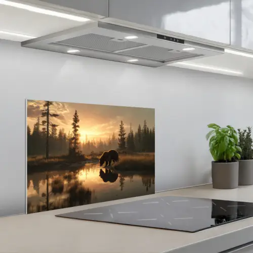 Beer - water - Bos - Ochtendlicht keuken achterwand spatscherm klein -3d_schuin