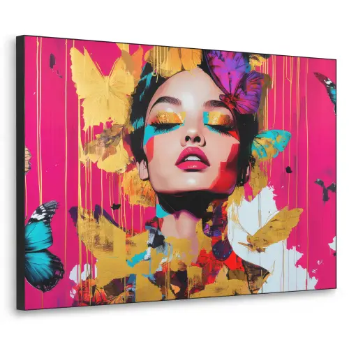 Vrouw - Abstract - Kleurrijk Textielframe zwart klein -3d
