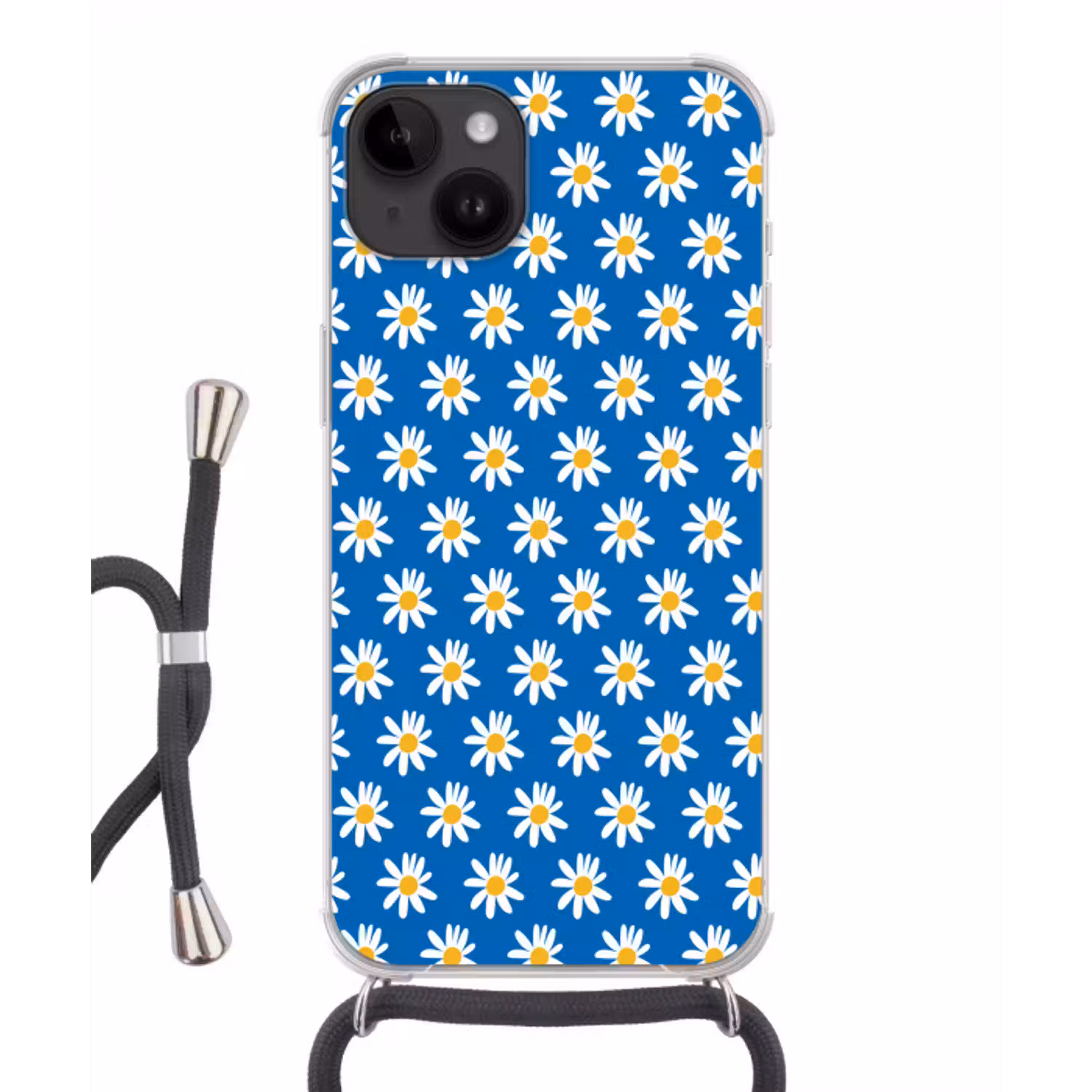 Madeliefjes - Patroon - Blauw - Bloemen Crossbody Case iPhone 14 middel -3d